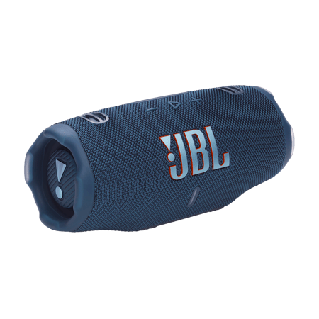 JBL Charge 6 portable Bluetooth speaker in blue with woven fabric finish