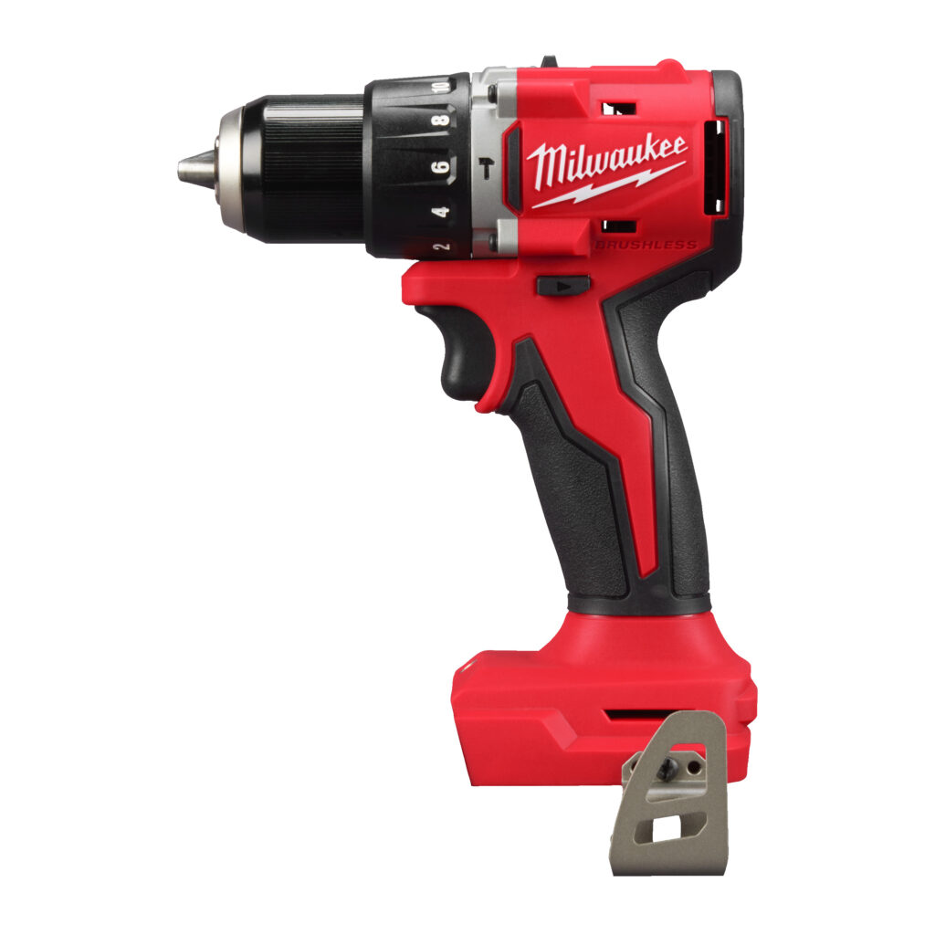 Milwaukee M18 BLPDRC-0 brushless percussion drill driver in red and black