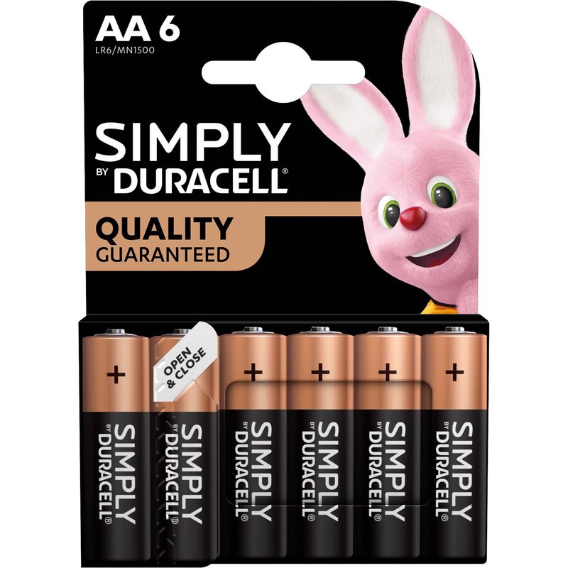 Duracell AA Simply Battery Alkaline Batteries - 6 Pack - product photo