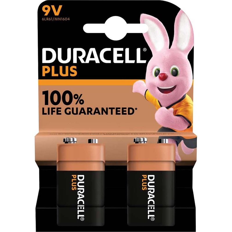 Duracell 9v Plus Power 100% Batteries Pack of 2 - product photo