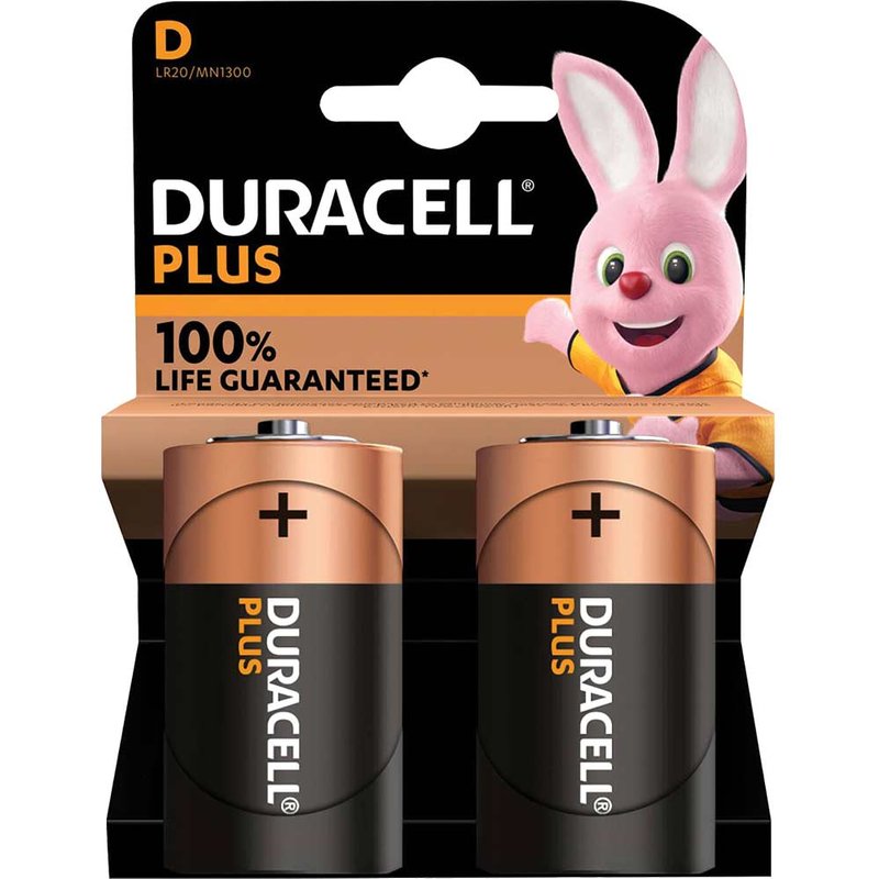 Duracell D Cell Plus Power 100% Batteries Pack of 2 - product photo